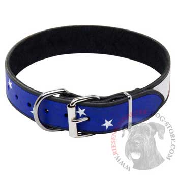 Riesenschnauzer Leather Collar With American  Flag Painting