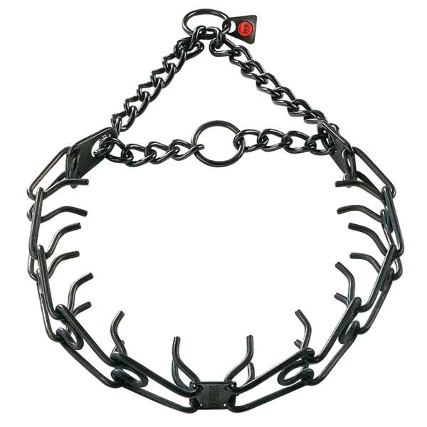 Prong collar of reliable black stainless steel for poorly behaved canines