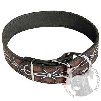 Training Leather Dog Collar with Fancy Painting for Riesenschnauzer
