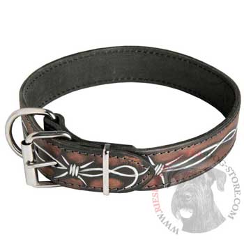 Riesenschnauzer Collar Leather Handmade Painted in Barbed Wire for Walking Dog