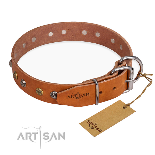 Gentle to touch natural genuine leather dog collar made for handy use