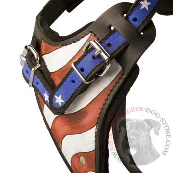 Riesenschnauzer Leather Harness With Hand Painted USA  Chest Plate