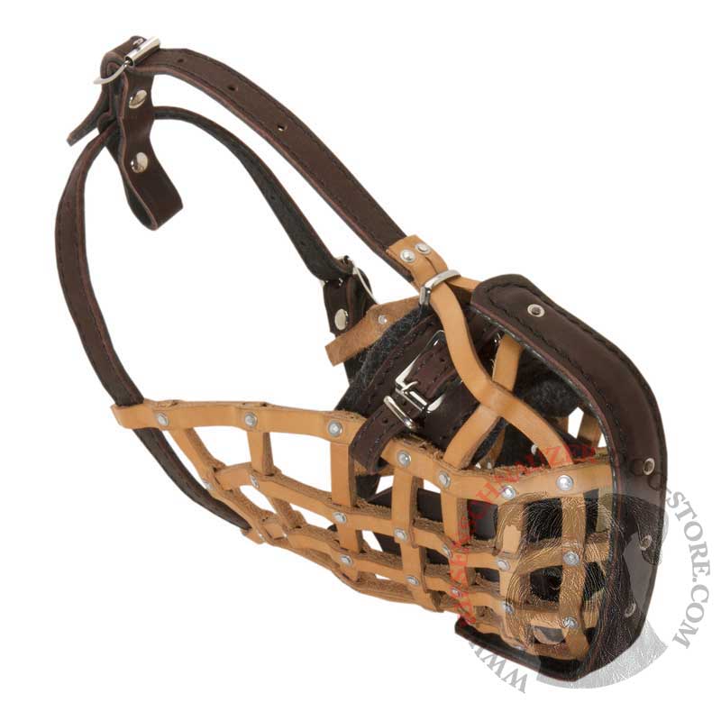 Basket Like Riesenschnauzer Muzzle Leather M1 1107 Leather a a training muzzle Riesenschnauzer Breed Supplies Dog Muzzles Harnesses Collars Leashes Toys Bite Sleeve Riesenschnauzer Dog Store