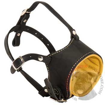 Adjustable Riesenschnauzer Muzzle Padded with Soft Nappa Leather for Anti-Barking Training
