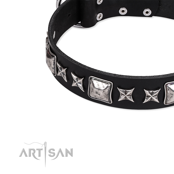 Easy wearing embellished dog collar of fine quality full grain natural leather
