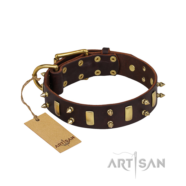 Comfortable wearing dog collar of quality full grain leather with studs