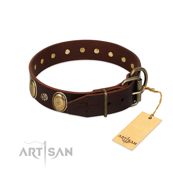 Comfy wearing quality full grain natural leather dog collar