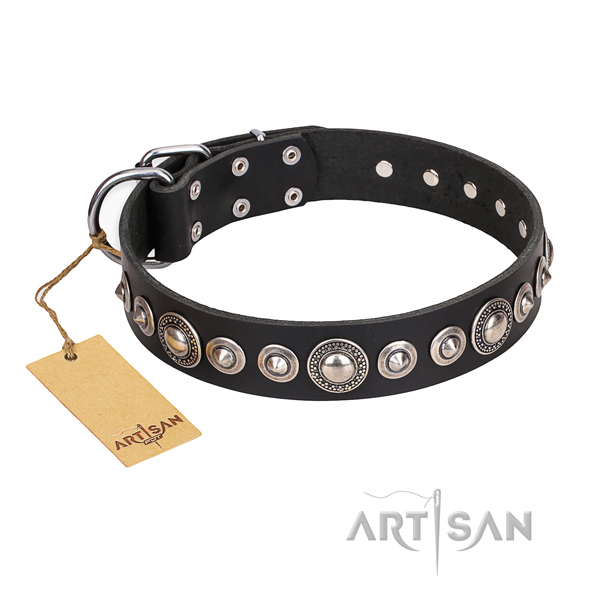Genuine leather dog collar made of high quality material with corrosion resistant D-ring