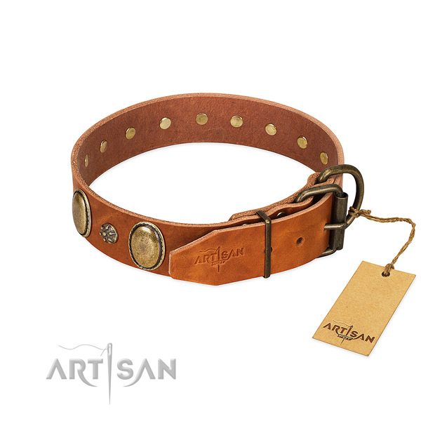 Daily walking soft to touch full grain genuine leather dog collar