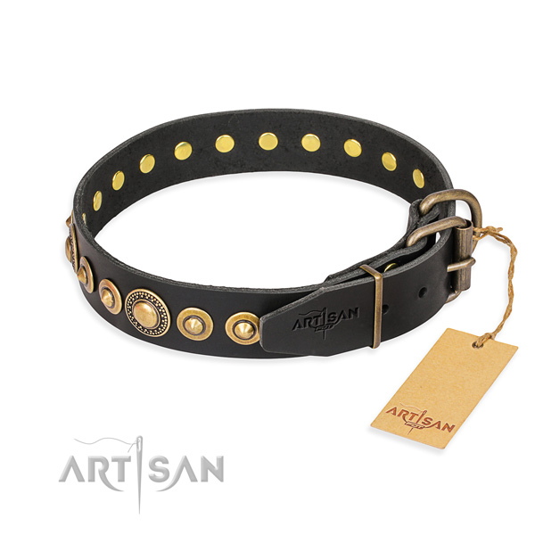 Full grain natural leather dog collar made of flexible material with reliable D-ring