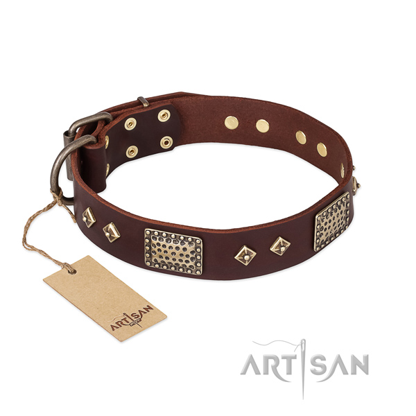 Easy adjustable full grain natural leather dog collar for everyday use