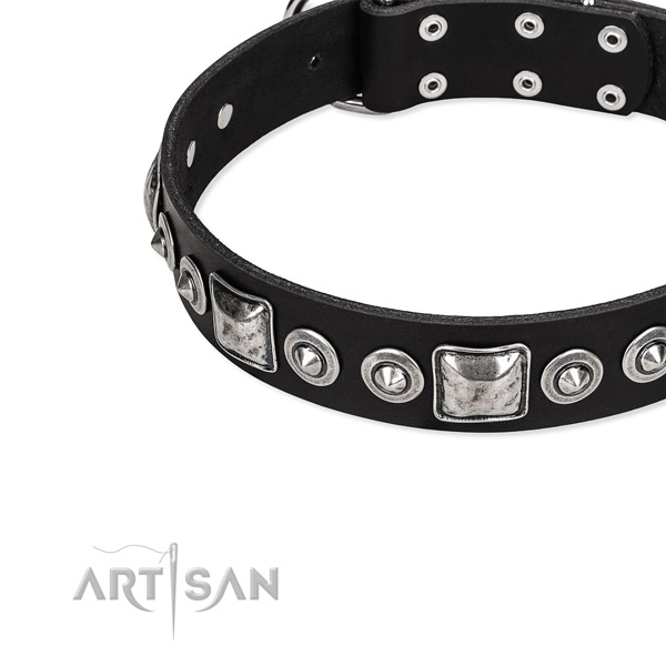 Leather dog collar made of soft material with studs