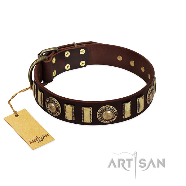 Best quality full grain leather dog collar with strong D-ring