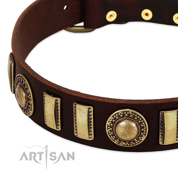 Soft full grain leather dog collar with corrosion proof traditional buckle