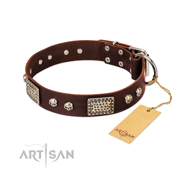 Easy to adjust genuine leather dog collar for stylish walking your canine