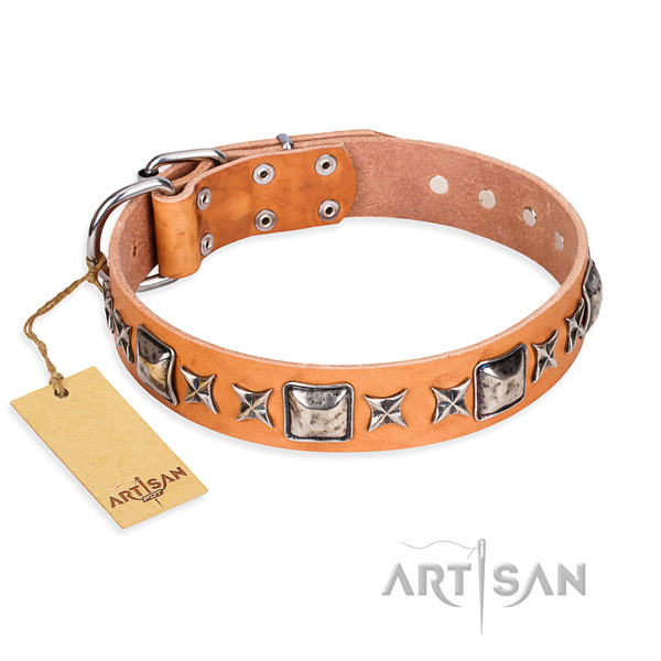 Easy wearing dog collar of fine quality leather with studs