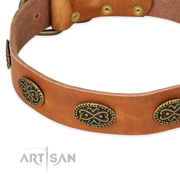Impressive natural genuine leather collar for your attractive pet