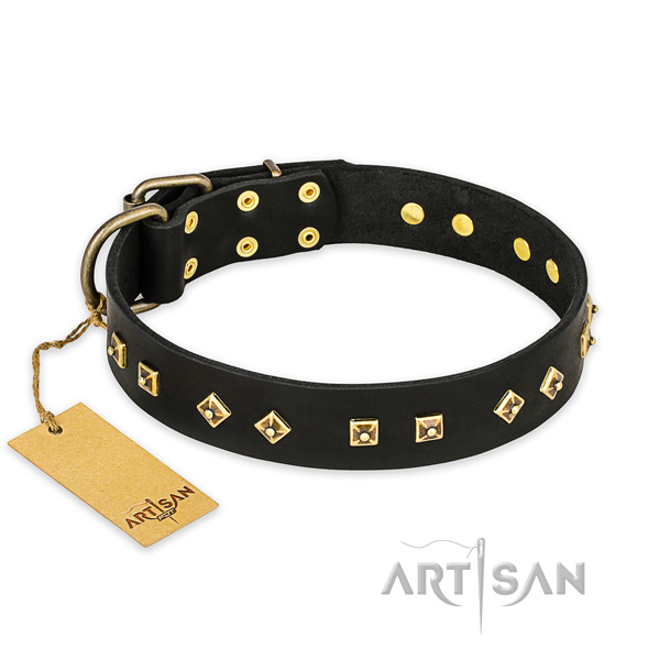 Amazing full grain natural leather dog collar with strong D-ring