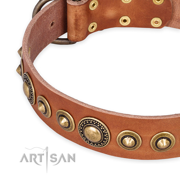 Top notch natural genuine leather dog collar made for your handsome pet