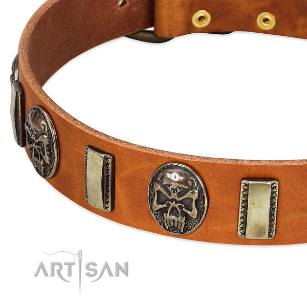 Rust-proof D-ring on full grain natural leather dog collar for your canine