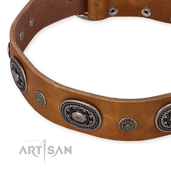 Quality natural genuine leather dog collar made for your handsome pet