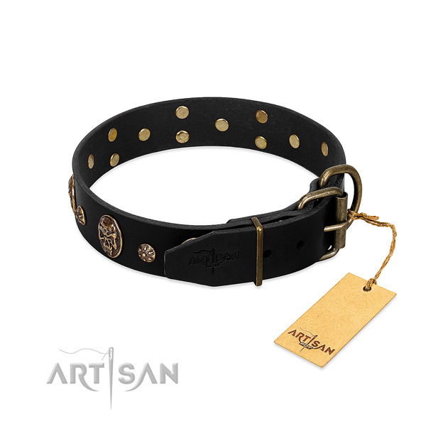 Rust resistant hardware on full grain leather dog collar for your doggie