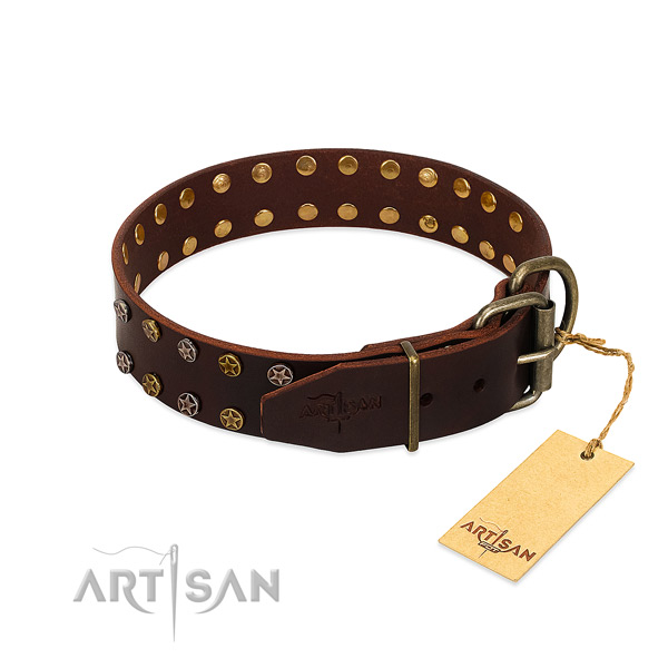 Easy wearing leather dog collar with amazing adornments