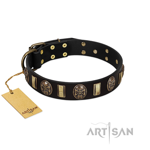 Stylish design full grain genuine leather dog collar for walking