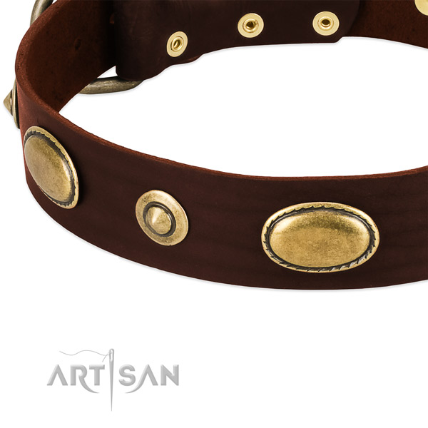 Rust resistant traditional buckle on full grain natural leather dog collar for your canine