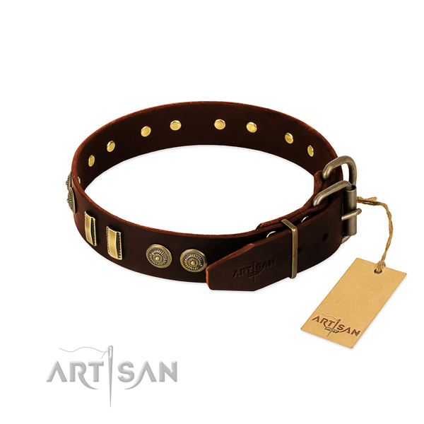 Rust-proof traditional buckle on full grain natural leather dog collar for your four-legged friend