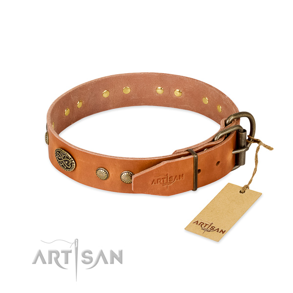 Reliable traditional buckle on full grain leather dog collar for your doggie
