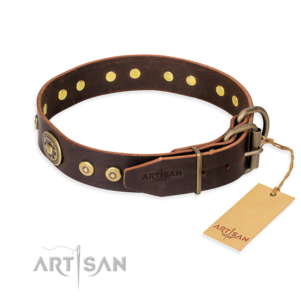 Full grain leather dog collar made of best quality material with rust resistant embellishments
