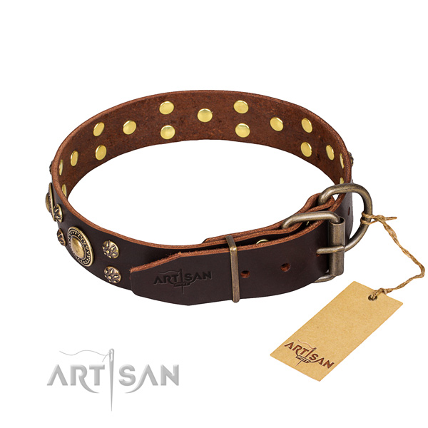 Easy wearing decorated dog collar of top notch genuine leather