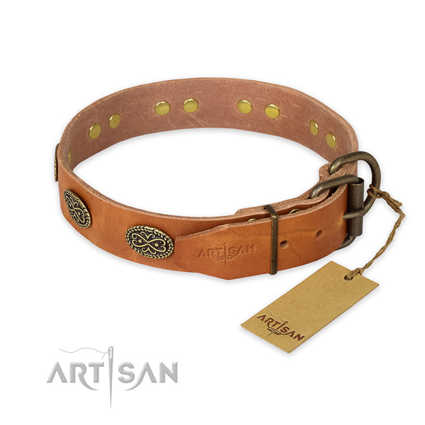 Corrosion proof hardware on natural genuine leather collar for your beautiful pet