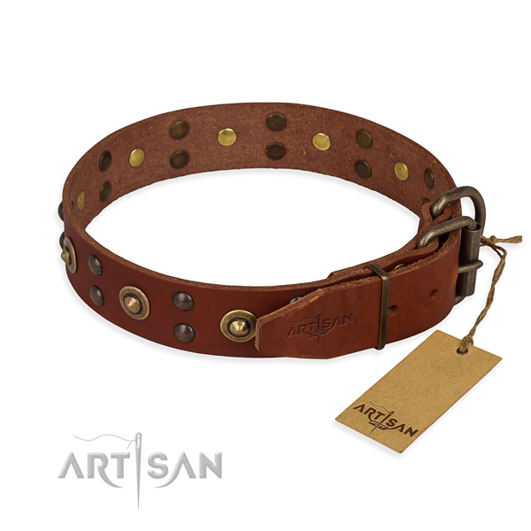 Corrosion resistant hardware on full grain genuine leather collar for your lovely four-legged friend