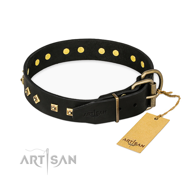 Rust-proof buckle on genuine leather collar for basic training your canine
