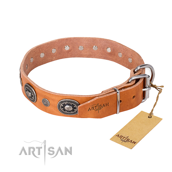 Reliable full grain genuine leather dog collar crafted for easy wearing