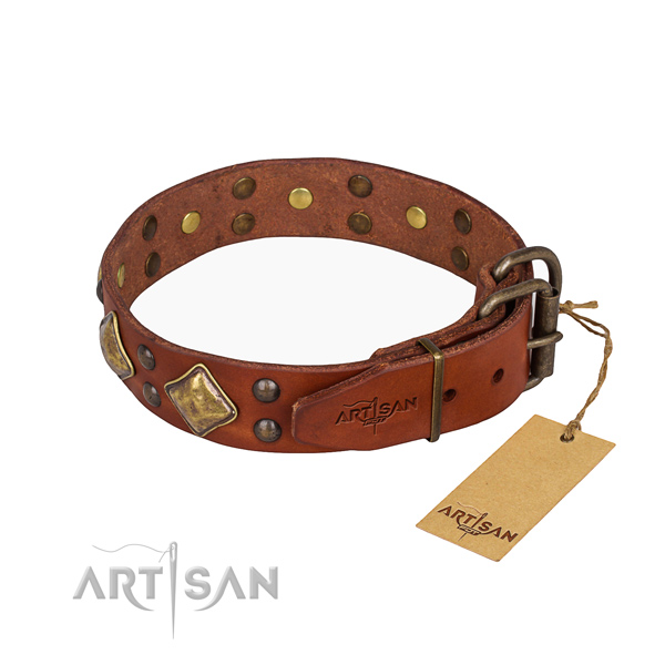 Full grain natural leather dog collar with exquisite reliable studs