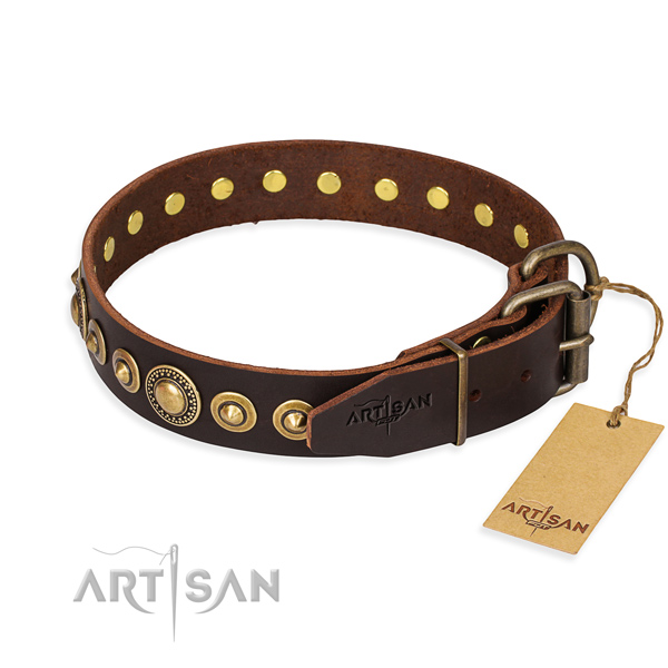 Soft to touch full grain natural leather dog collar handmade for daily walking