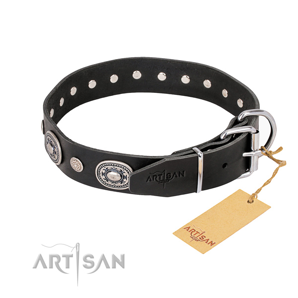 Soft to touch genuine leather dog collar made for stylish walking