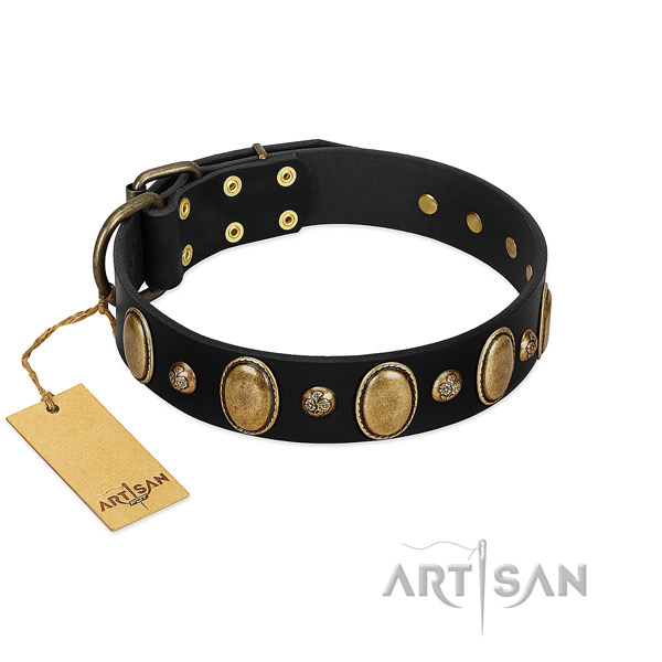 Leather dog collar of soft to touch material with stylish design decorations