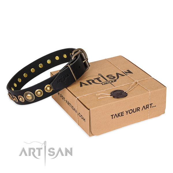 Soft to touch natural genuine leather dog collar created for walking