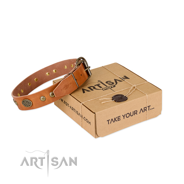 Rust-proof buckle on full grain natural leather dog collar for your pet