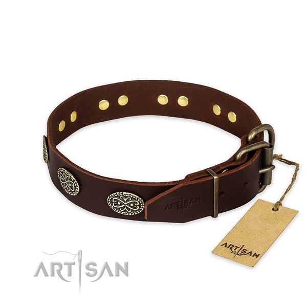 Durable traditional buckle on leather collar for your handsome dog