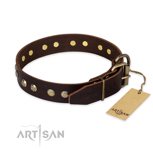 Corrosion resistant D-ring on full grain natural leather collar for your handsome four-legged friend