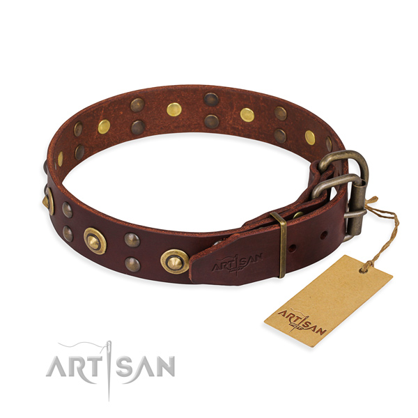 Strong traditional buckle on full grain genuine leather collar for your impressive dog