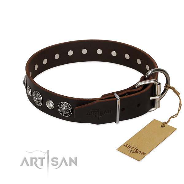 Top notch natural leather dog collar with rust-proof hardware