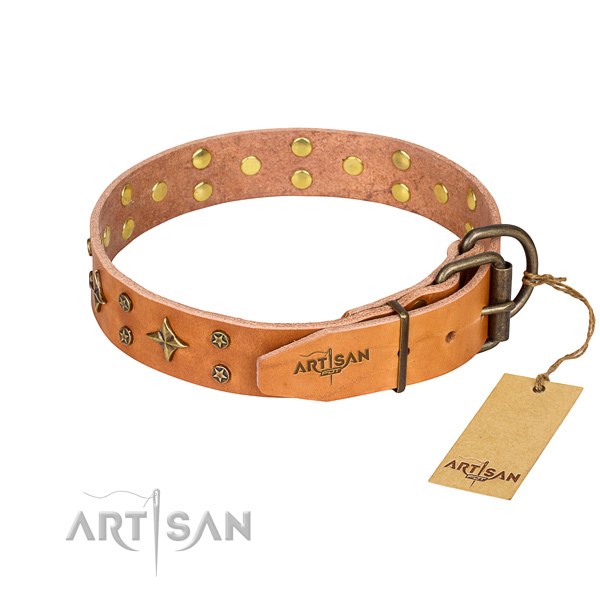 Comfortable wearing decorated dog collar of best quality genuine leather
