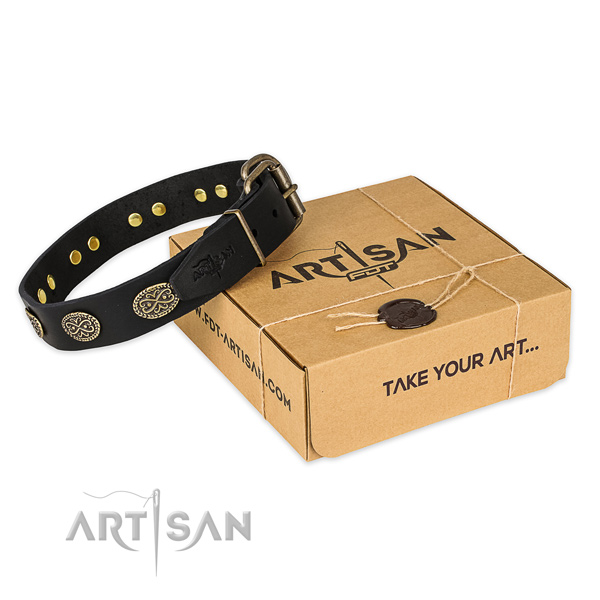 Strong hardware on natural genuine leather collar for your impressive pet