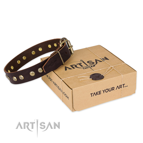 Rust resistant hardware on natural genuine leather collar for your lovely doggie